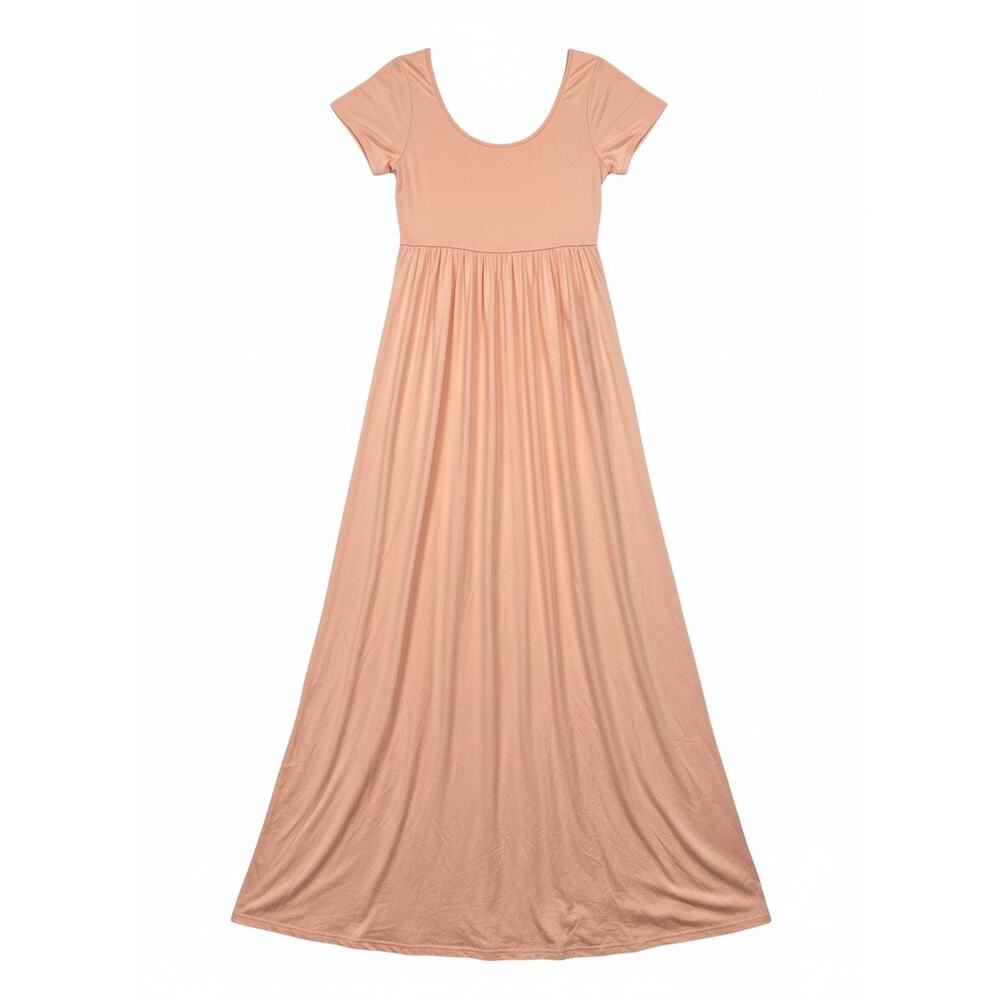 Pink Blush Maternity Maxi Dress Size Medium Empire Waist Short Sleeve - Picture 2 of 8